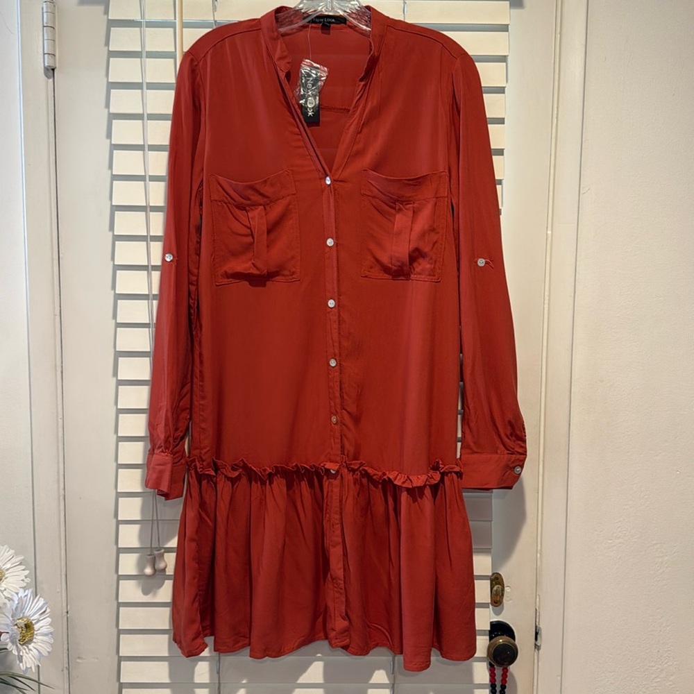 Brick Red, New Look Shirt Dress, Size Small